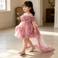 Robe mi-longue en dentelle pour filles avec traîne amovible, idéale pour l'été, les mariages, les anniversaires et les spectacles de piano
