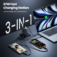 Toocki Produk Terbaru Laris Manis Teknologi GaN PD 67W 3-Port USB+Type-C Pengisi Daya Cepat Kabel Retractable Laptop Proteksi OTP