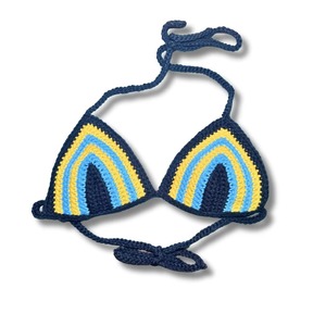 Conjunto de calzoncillos de baño de ganchillo hecho a mano para mujer, de 3 piezas ropa de playa, pantalones cortos de malla ajustados a rayas de vacaciones con Bikini a juego, sombrero de cubo - Product Image 3