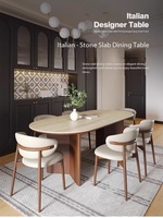 Table à manger moderne rétro en dalle de roche, forme ovale, pierre naturelle, style simple et luxueux, style français, utilisation à domicile, utilisation en hôtel, villa, 6 places