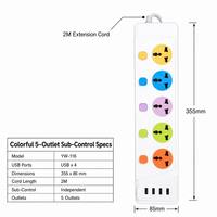 Enchufe de Extensión con Interruptor Individual de 5 Vías y Logotipo Personalizado al por Mayor, Enchufe Europeo, 4 Puertos USB, Cable de 2 m, Protector contra Sobretensiones de 10 A
