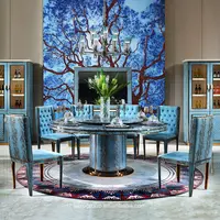 Mobiliário de ponta alta italiana, mesa de jantar com centro rotativo sala de jantar conjuntos de móveis redondos de mármore para casa móveis de madeira sólida 1 conjunto