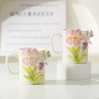Haute qualité 3D papillon violet tulipe fleur conception porcelaine café thé tasse pour cadeaux décor à la maison
