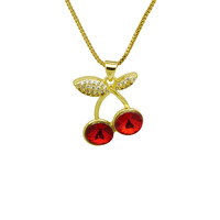 Collar de cadena para clavícula con colgante de circonio chapado en cobre de 18 quilates, diseño de cereza de la serie de frutas, de alta gama, a la moda, al por mayor