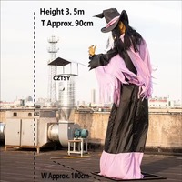 Ornement animatronique d'Halloween de 3,5 m de haut, grand, lumineux et sonore, représentant un diable et une sorcière, pour maison hantée et aire de jeux