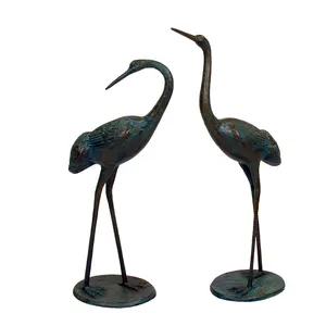 Statue d'extérieur en bronze, 1 pièce, grue en aluminium moulé à la main, sculpture d'oiseau, ornement de jardin en métal artisanal