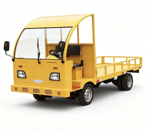 Yellow Electric Flatbed Utility Truck with Enclosed Cab and Open Cargo <b>Bed</b> - Product Image 3