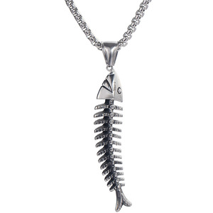 Collar de acero inoxidable con esqueleto de espina de pescado, colgante del zodiaco animal de 50MM para hombres y mujeres, joyería de moda - Product Image 1