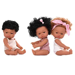 비닐 중생 인형 부드러운 고무 시뮬레이션 아기 블랙 인형 미국 아프리카 드레스 인형 어린이 목욕 장난감