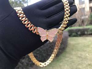 Collar de Moda Personalizado con Cadena de Eslabones Tipo Nugget de Acero Inoxidable, Dije de Mariposa con Circonitas, Joyería de Cadena para Mujer - Product Image 2