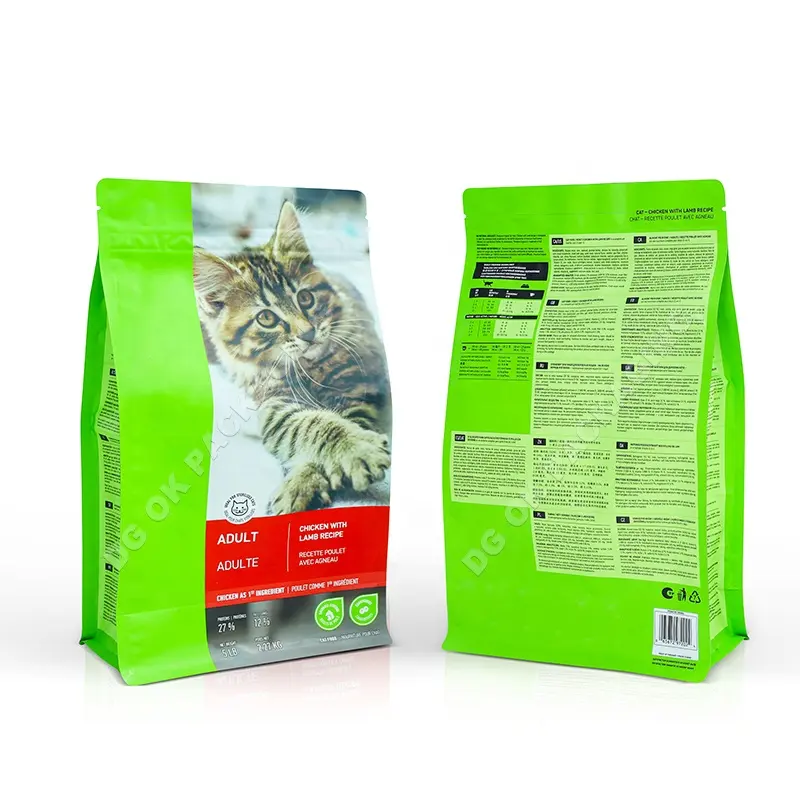 Personalizado 5kg 10kg 15kg 20 kg 25kg Ziplock Folha de alumínio Dog Cat Plástico Flat Bottom Pet Food 20Kg Sacos Embalagem Pet Food Bags