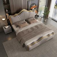 Lit de Luxe Moderne et Confortable en Bois Massif, Tailles King et Queen, avec Rangement Intégré, Ensemble de Mobilier de Chambre Haut de Gamme