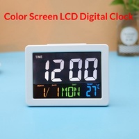 Réveil électronique de table à grand écran LCD couleur, avec affichage de la température, alarme, calendrier perpétuel, 24 heures, pour étudiants, bureau, salon