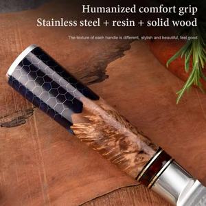 Cuchillo de Chef de Acero de Damasco de 67 Capas, Estilo Tradicional con Resina de Piñón de Pino, Ambidiestro, Sostenible, Venta al por Mayor - Kiritsuke Butcher - Product Image 2