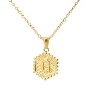 Collar con Colgante de Letra Hexagonal de Acero Inoxidable Chapado en Oro PVD de 18K |   Elegante Gargantilla con 26 Letras del Alfabeto Inglés para Mujer - Product Image 1