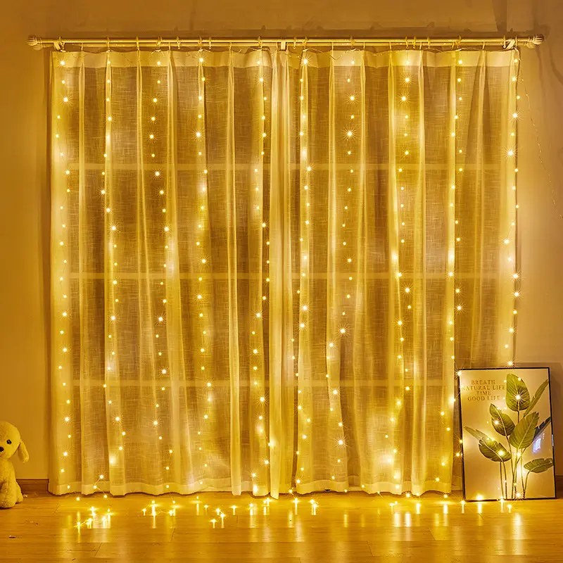windows curtain lights lantern string lights sky full of stars lighting bedroom room decoration