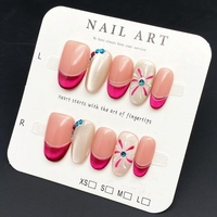 Diseñador Prensa en las uñas Ojo de gato corto Estilo francés 3D 10 piezas Uñas acrílicas hechas a mano Venta al por mayor Uñas postizas