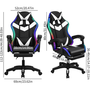 Chaise de jeu <span class=keywords><strong>PC</strong></span> inclinable 135° avec LED RGB, haut-parleurs, réglage en hauteur, en cuir, chaise d'ordinateur RGB pour le jeu - Product Image 6