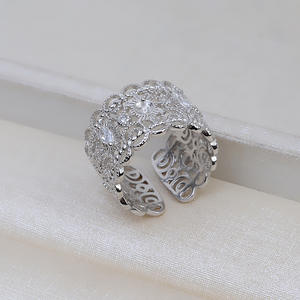 แหวนเงินแท้ S925 ทำมือ ดีไซน์แบบเปิด สามารถถอดเปลี่ยนได้ แหวนลูกไม้สไตล์วังสำหรับผู้หญิง ชุดเปล่าสำหรับใส่ไข่มุก 5-7 เม็ด รุ่น 2847 ชุบทอง - Product Image 5