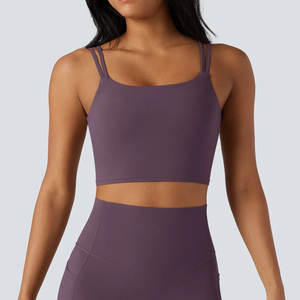 Soutien-gorge de sport personnalisé à double bretelle torsadée pour femme, col en U, dos ouvert, soutien-gorge intégré, crop top de yoga, <span class=keywords><strong>pilates</strong></span>, gym, fitness, vêtements de sport - Product Image 6