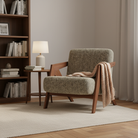 Fauteuil en bois massif de style moderne du milieu du siècle, canapé d'appoint de qualité commerciale pour hall d'hôtel et salon de restaurant