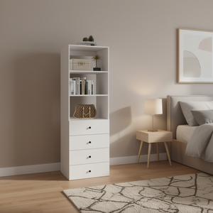 Armario moderno de madera blanca con 4 cajones y 3 estantes para almacenamiento en el dormitorio - Product Image 2