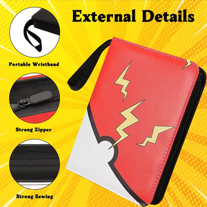 Reliure pour cartes Pokémon <span class=keywords><strong>à</strong></span> 4 pochettes, fermeture éclair en cuir, capacité de 400 cartes, reliure Pokémon pour cartes de sport, cartes <span class=keywords><strong>à</strong></span> collectionner, cartes Pokémon - Product Image 3