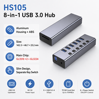 Hub USB 3.0 8-in-1 con lettore di schede SD/TF, 5Gbps, 6 porte USB-A + doppio slot per schede, hub multiporta in alluminio