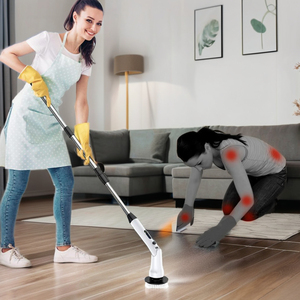 Electric Cordless <strong>Bathroom</strong> <strong>Cleaner</strong> Long Handle IPX7 Waterproof 5 Replaceable Brush Heads 2 Speeds for Floor <strong>Tile</strong> Tub Plastic - Product Image 4