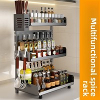Support de rangement de comptoir multicouche pour ustensiles de cuisine, condiments et épices avec baguettes et porte-couteau