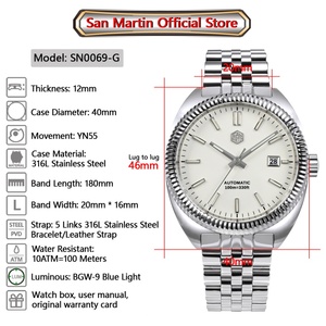 San Martin 40mm Original Design Casual Sport Style Enamel Dial YN55 Luxury Men <b>Automatic</b> Mechanical Watch Sapphire 10ATM BGW-9 - Product Image 2