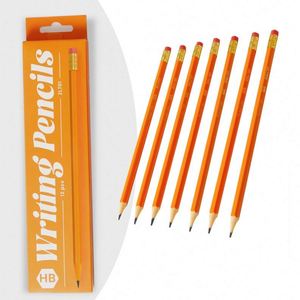 12-Piece HB <b>Strip</b> Pencil Set Standard <b>Plastic</b> Body 3 Designs Hexagonal School Student Business Use Color Box Packaging Black - Product Image 4