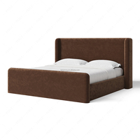 FERLY Lit rembourré moderne de luxe avec tête de lit haute capitonnée en velours marron, taille King Size, lit double, mobilier de chambre