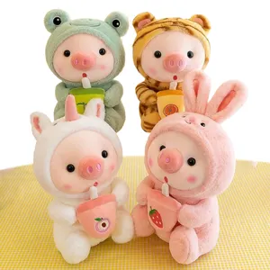 Personalizado de gran cantidad creatividad de peluche lindo Animal Rosa cerdo burbuja té leche relleno Animal de peluche para niños