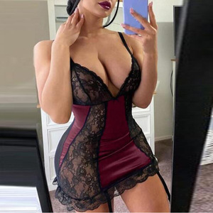 Nueva lencería sexy de estilo europeo y americano, camisón transparente con encaje calado, venta al por mayor de fábrica - Product Image 1