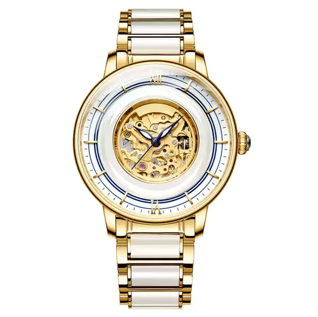 Design & Custom Similar Skeleton Flywheel Luminous Automatic Mechanical Luxury Jade Steel Batch Watches for Guest's Own Brand