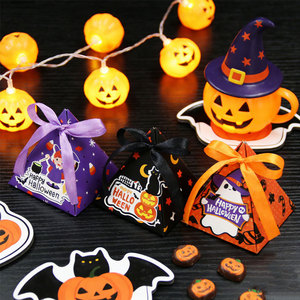 Boîte à bonbons d'Halloween en carton pyramidal avec revêtement UV, auto-érectible, ruban pliable, pour cadeaux de fête, vente en gros - Product Image 2