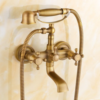 Ensemble de robinetterie de baignoire de luxe moderne en cuivre brossé avec douchette téléphonique murale à double poignée et valve à disque en céramique