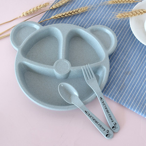 Ensemble d'assiettes divisées pour enfants en paille <span class=keywords><strong>de</strong></span> blé avec cuillère et fourchette, plateau <span class=keywords><strong>de</strong></span> repas écologique pour bébé, Cuchara, vaisselle <span class=keywords><strong>de</strong></span> cuisine, sans BPA - Product Image 1