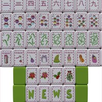 Vente directe d'usine : Ensemble de Mahjong de luxe en acrylique vert, thème Noël, fabriqué au Jiangsu, 160 tuiles, boîte en carton