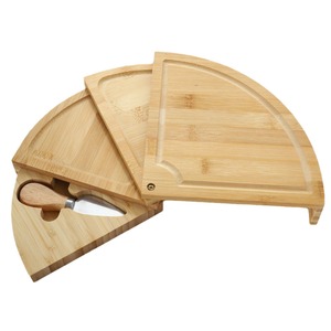 Creative Bamboo Cheeseboard Set: Round, Opening Wooden Cheeseboard with <b>Knife</b>, Fork, Steak, <b>Bread</b>, and Solid Wood Plate - Product Image 1