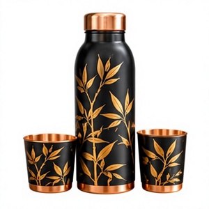 Nouvel ensemble de bouteilles d'eau en cuivre noir et or de style chinois avec tasses en cuivre, gourde écologique en cuivre - Product Image 1