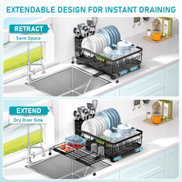 Égouttoir à vaisselle moderne pliable en acier au carbone résistant à la rouille, avec étagère de drainage extractible et support de rangement extensible pour comptoir de cuisine
