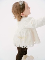 Tunique à manches longues pour bébé fille, col montant à volants, manches bouffantes texturées, ourlet brodé à œillets, boutons au dos, printemps automne