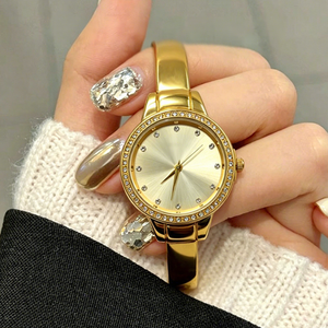 Reloj de Negocios Clásico y Elegante para Mujer, de Acero Inoxidable, con Detalles de Diamantes, Marcadores de Hora con Pedrería, Esfera Acrílica, Esfera Solar - Product Image 2