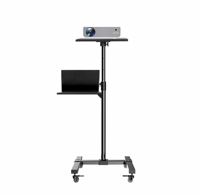 Mobile Camera Projector Laptop Stand 2 Shelves Rolling Cart with Tray Height Adjustable Presentation Trolley Projector Stand