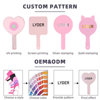 Diamant rose personnalisé Miroir de maquillage à la main en strass Bling Cute Glass and Plastic Handheld Cosmetic Lash avec poignée