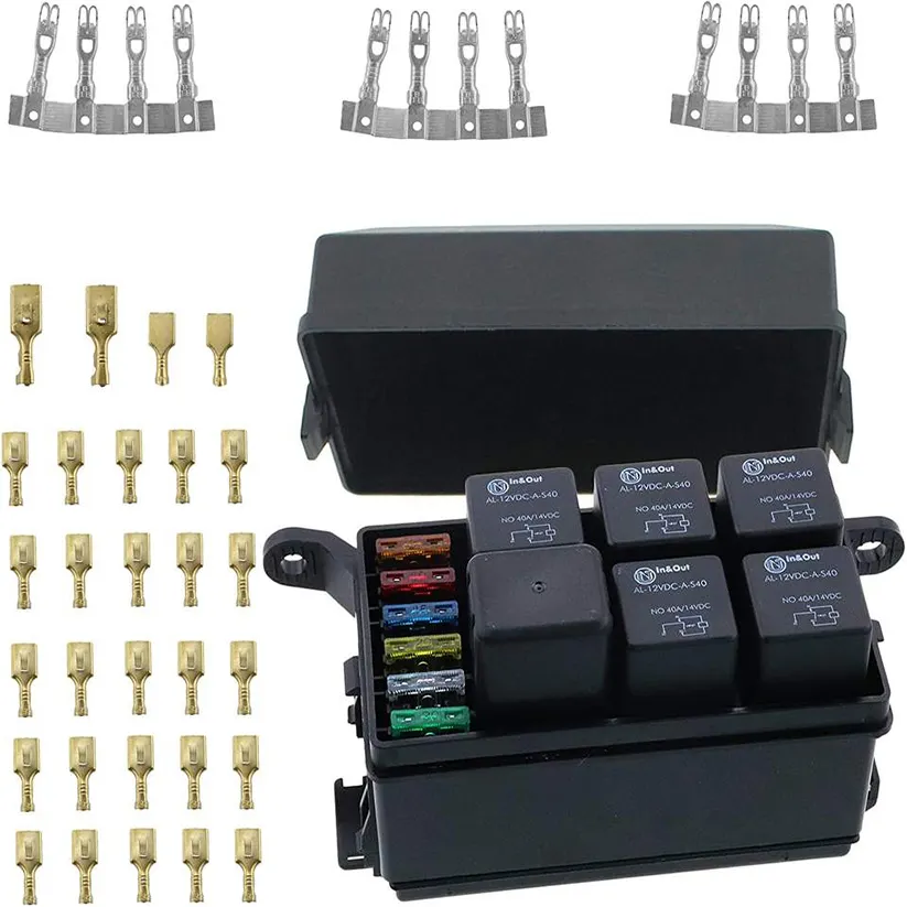 6ใบมีด12V 40A รีเลย์ฟิวส์สำหรับยานยนต์และการใช้งานทางทะเลหมุดโลหะ12ช่อง Atc/ato ที่ยึดฟิวส์กล่องรีเลย์