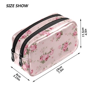 Nueva llegada, estuche para lápices con estampado de flores personalizado, bolsa de cosméticos portátil de cuero PU, bolsa de maquillaje para mujer, para viaje - Product Image 3