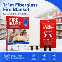 Couverture anti-feu en fibre de verre 1m x 1m, certifiée CE, emballage individuel en boîte colorée, couvertures anti-feu pour la sécurité en cuisine